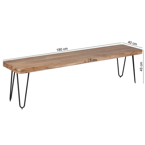 Rootz Dining Bench - Kitchen Bench - Solid Wood Bench - Acacia - 120/160/180 x 40 x 45 cm - Brown