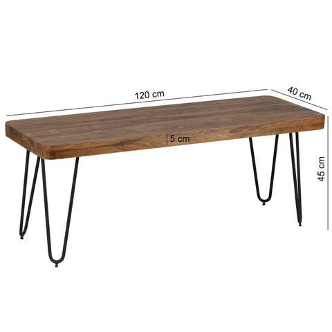 Rootz Dining Room Bench - Solid Wood Sheesham - Natural Product - Country House Style - 120 x 45 x 40 cm