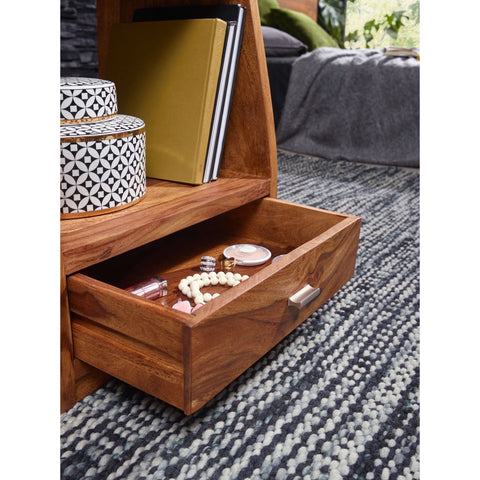 Rootz Bedside Table - Side Table - Solid Wood - Wood - 1 Drawer - Brown - Open Compartment - 45 x 53 x 40 cm