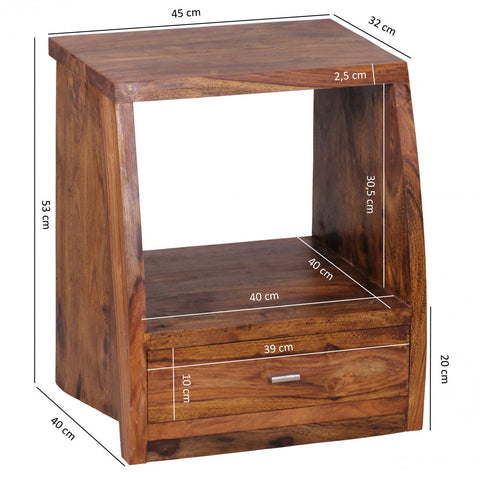 Rootz Bedside Table - Side Table - Solid Wood - Wood - 1 Drawer - Brown - Open Compartment - 45 x 53 x 40 cm