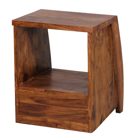 Rootz Bedside Table - Side Table - Solid Wood - Wood - 1 Drawer - Brown - Open Compartment - 45 x 53 x 40 cm