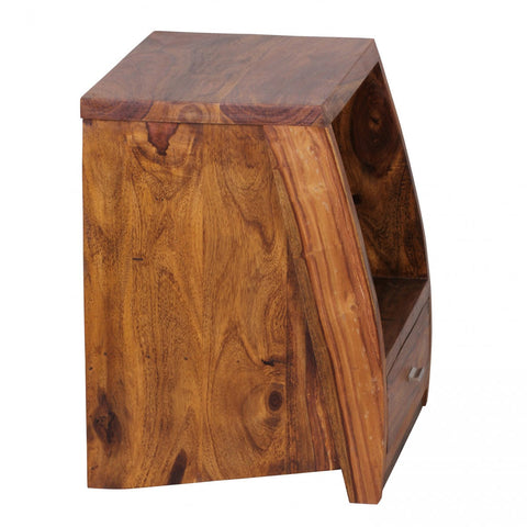 Rootz Bedside Table - Side Table - Solid Wood - Wood - 1 Drawer - Brown - Open Compartment - 45 x 53 x 40 cm