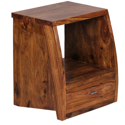 Rootz Bedside Table - Side Table - Solid Wood - Wood - 1 Drawer - Brown - Open Compartment - 45 x 53 x 40 cm