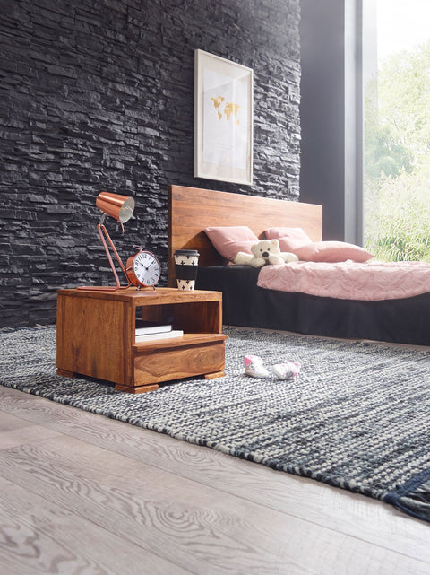 Rootz Bedside Table - Sheesham Wood - 1 Drawer Shelf - Country-Style - Solid Wood - 30 cm Cabinet