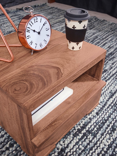 Rootz Bedside Table - Acacia Wood - 1 Drawer Storage - Country-Style - Solid Wood - 30 cm Bedside Chest
