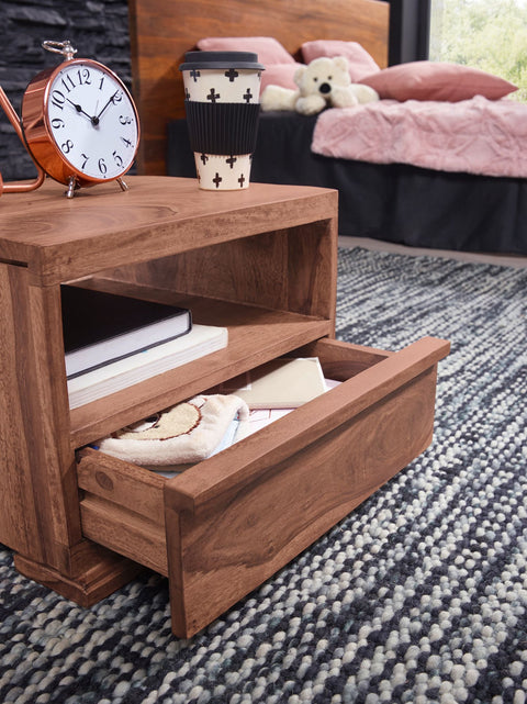 Rootz Bedside Table - Acacia Wood - 1 Drawer Storage - Country-Style - Solid Wood - 30 cm Bedside Chest