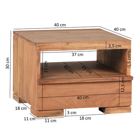 Rootz Bedside Table - Acacia Wood - 1 Drawer Storage - Country-Style - Solid Wood - 30 cm Bedside Chest