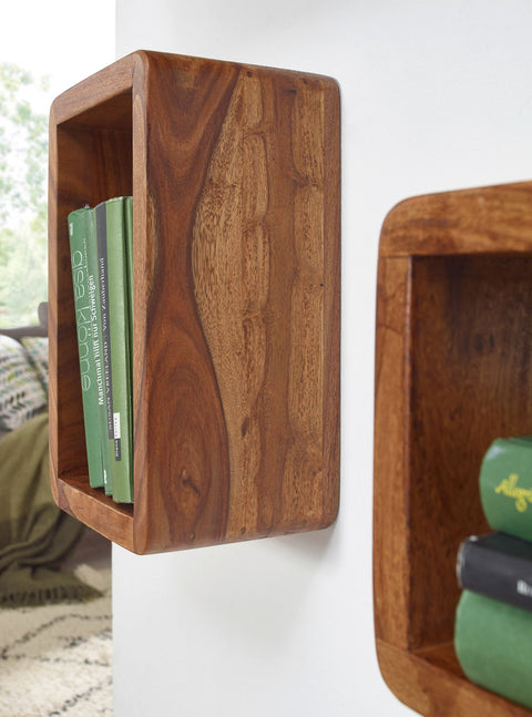 Rootz Wall Shelves - Set of 3 - Sheesham Wood - Country Style - Rustic Design - Square Hanging Shelves - Real Wood - Wall Shelves - Hanging Dice - Shelf Wall Boxes