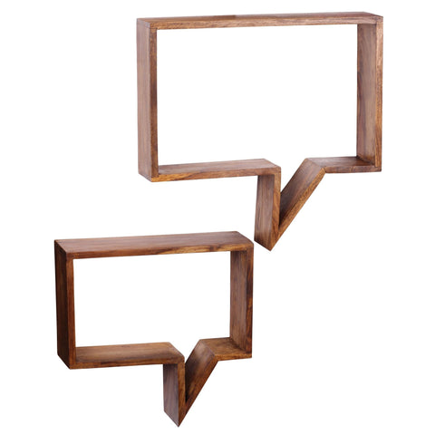 Rootz Speech Bubble Wall Shelves - Set of 2 - Book Shelves - Decoration Shelf - Wall Shelf - Solid Wood - Brown