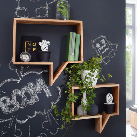 Rootz Speech Bubble Wall Shelves - Set of 2 - Book Shelves - Decoration Shelf - Wall Shelf - Solid Wood - Brown