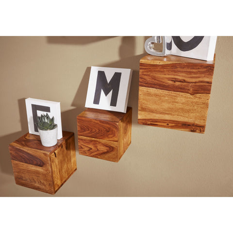 Rootz Wall Shelves - Set Of 4 - Blocks - 25/20 cm - Brown - Solid Wood - - Decoration
