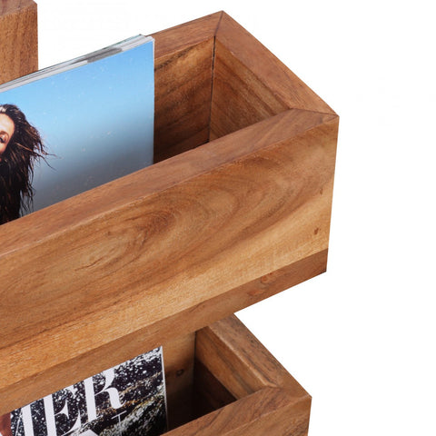 Rootz Solid Acacia Magazine Rack - Magazine Holder - Newspaper Rack - Newspaper Holder - Wood - Brown