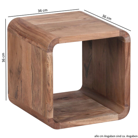 Rootz Side Tables - Set Of 2 - Bedside Tables - Cube - Open Storage Space - Solid Wood - Acacia - Brown