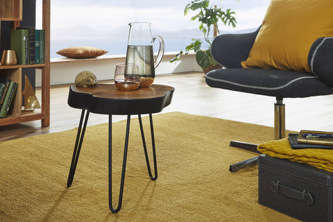 Rootz Side Table - Solid Wood Sheesham - Living Room Table - Natural Wood - Tree Edge Design - 35x35 cm