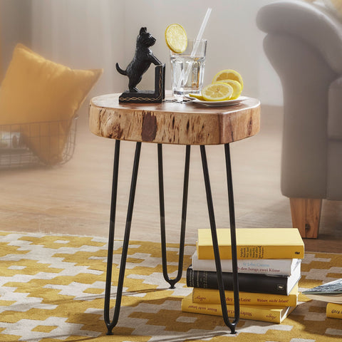 Rootz Side Table - Coffee Table - Solid Wood - Acacia Wood - 35 x 35 cm - Brown - Black