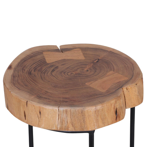 Rootz Side Table -  Solid Wood Acacia - Metal Legs - Country House Style - Tree Trunk Shape - Natural and Real Wood