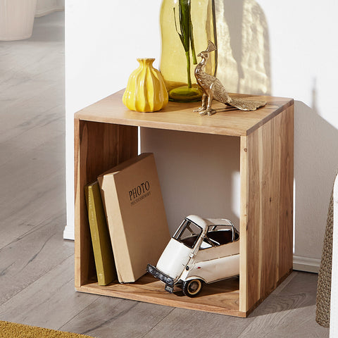Rootz Stand Shelf - Solid Wood Acacia - 43.5 cm - Cube Design - Natural Product Wooden Shelf - Country House Style Side Table