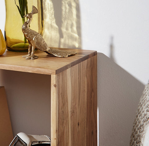 Rootz Stand Shelf - Solid Wood Acacia - 43.5 cm - Cube Design - Natural Product Wooden Shelf - Country House Style Side Table