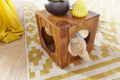 Rootz Beistelltisch Massivholz Sheesham 35x35 cm Würfel Wohnzimmertisch Design Landhausstil Couchtisch quadratisch