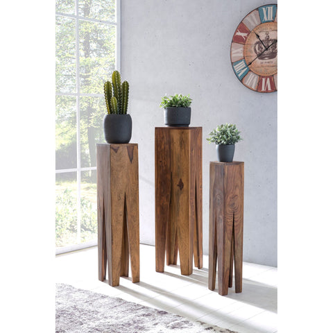 Rootz Giraffe Side Tables - Set of 3 - Solid Wood Side Tables - Oblong Side Table - Sheesham/Acacia - Brown