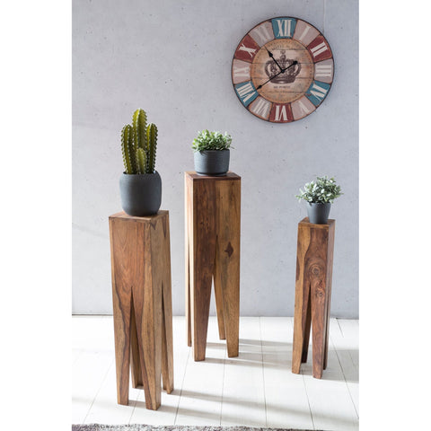 Rootz Giraffe Side Tables - Set of 3 - Solid Wood Side Tables - Oblong Side Table - Sheesham/Acacia - Brown