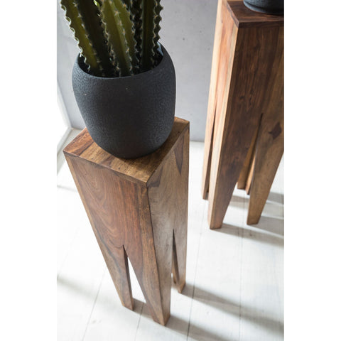 Rootz Giraffe Side Tables - Set of 3 - Solid Wood Side Tables - Oblong Side Table - Sheesham/Acacia - Brown