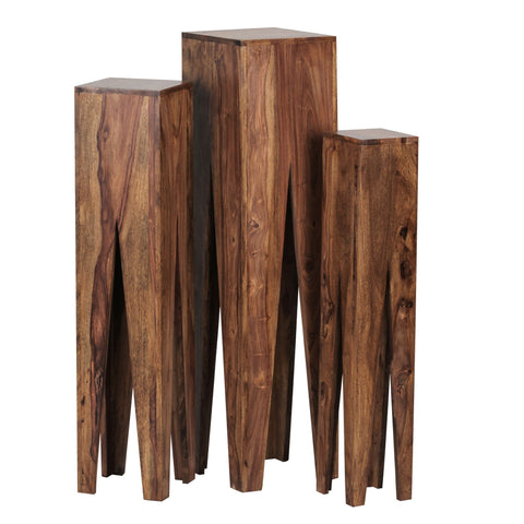 Rootz Giraffe Side Tables - Set of 3 - Solid Wood Side Tables - Oblong Side Table - Sheesham/Acacia - Brown