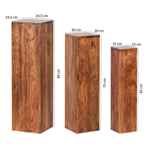 Rootz Side Tables - Set Of 3 - Solid Wood - - Pillars - Decoration - 24.5 x 85 x 24.5 cm