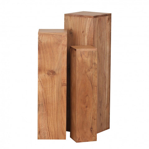 Rootz Side Tables - Set Of 3 - Decoration Block - Elongated Side Table - Solid Wood - Acacia - Brown