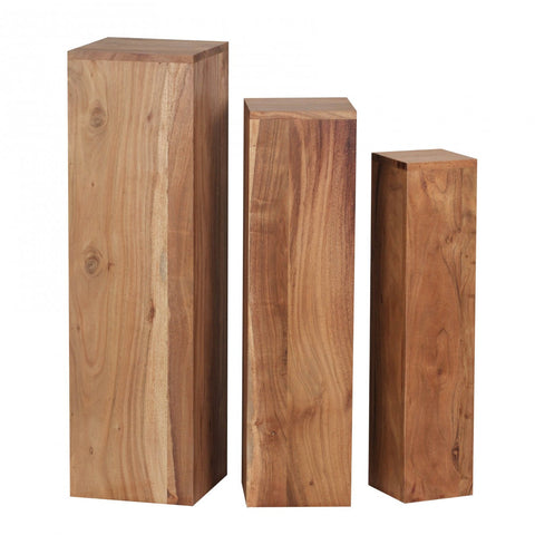 Rootz Side Tables - Set Of 3 - Decoration Block - Elongated Side Table - Solid Wood - Acacia - Brown