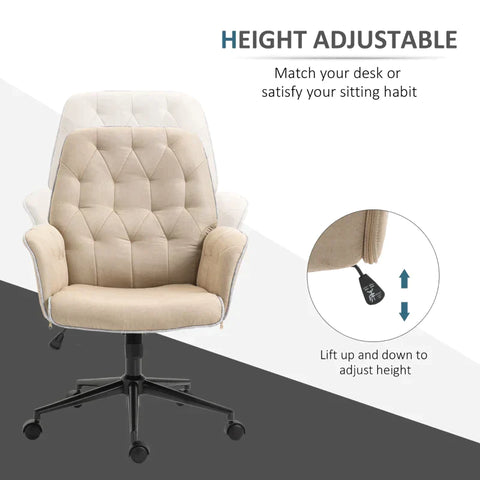 Rootz Office Chair - Swivel Chair - Home Office Chair - Desk Chair - Computer Chair - Work Chair - Beige - 66 x 69 x 89.5-97 cm