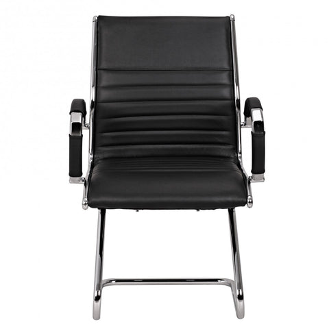 Rootz Cantilever Chair - Black Leather - XXL Swing Chair - Chrome Frame - 120kg Load Capacity - Design Meeting Chair
