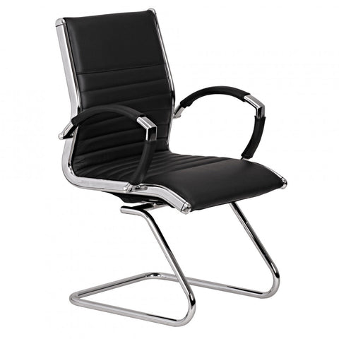 Rootz Cantilever Chair - Black Leather - XXL Swing Chair - Chrome Frame - 120kg Load Capacity - Design Meeting Chair