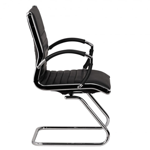 Rootz Cantilever Chair - Black Leather - XXL Swing Chair - Chrome Frame - 120kg Load Capacity - Design Meeting Chair