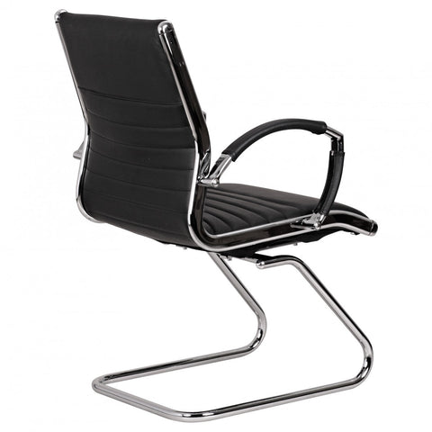 Rootz Cantilever Chair - Black Leather - XXL Swing Chair - Chrome Frame - 120kg Load Capacity - Design Meeting Chair