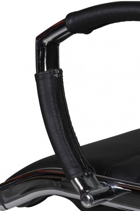 Rootz Cantilever Chair - Black Leather - XXL Swing Chair - Chrome Frame - 120kg Load Capacity - Design Meeting Chair