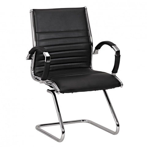 Rootz Cantilever Chair - Black Leather - XXL Swing Chair - Chrome Frame - 120kg Load Capacity - Design Meeting Chair