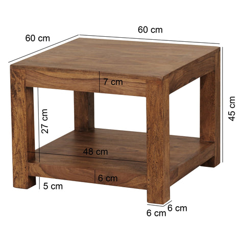 RootzCouchtisch – Massivholz Sheesham – Dunkelbraun – Beistelltisch im Landhausstil – 60 x 60 cm 