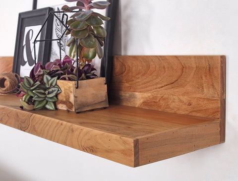 Rootz Wall Shelf - Solid Wood Acacia - 60 cm - Country Style Hanging Shelf - Natural Product