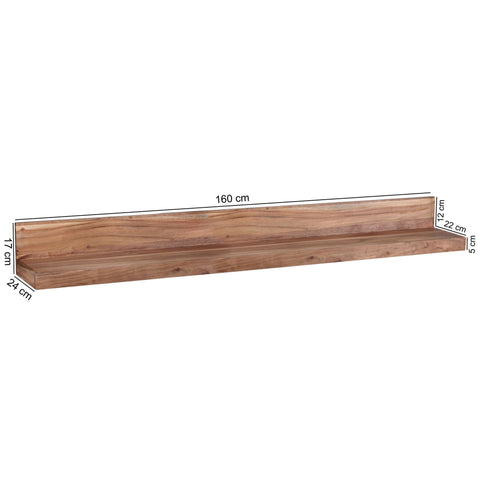 Rootz Wall Shelf - Solid Wood Acacia - 160 cm - Country Style Hanging Shelf - Natural Product