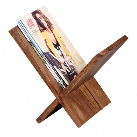 Rootz Magazine Rack - X-Shaped - Solid Wood Sheesham - 31 cm - Country House Style - Design Prospectus Holder