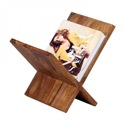 Rootz Magazine Rack - X-Shaped - Solid Wood Sheesham - 31 cm - Country House Style - Design Prospectus Holder