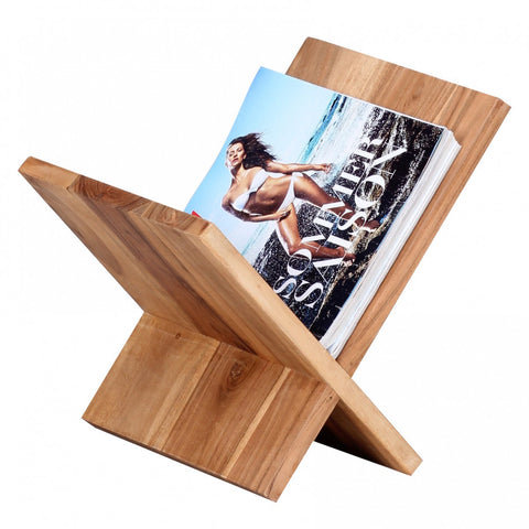 Rootz Magazine Rack -  X-Shaped - Solid Wood Acacia - 31 cm - Country House Style - Design Prospectus Holder