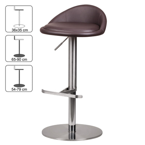 Rootz Bar Stool - Rotatable - Durable M1 Stainless Steel - Contemporary Adjustable Design - Brown Chair
