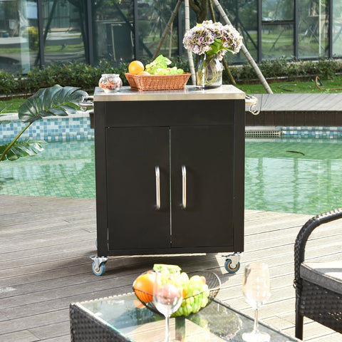 Rootz Keukentrolley - Keukentrolley - Serveerwagen - Keukenkast - RVS - Zwart - Deuren - Op wielen