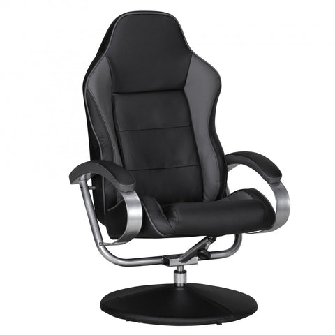 Rootz Lounge Chair – vom Rennsport inspiriertes Design aus schwarzem und grauem Kunstleder – drehbar mit Racer-Hocker 