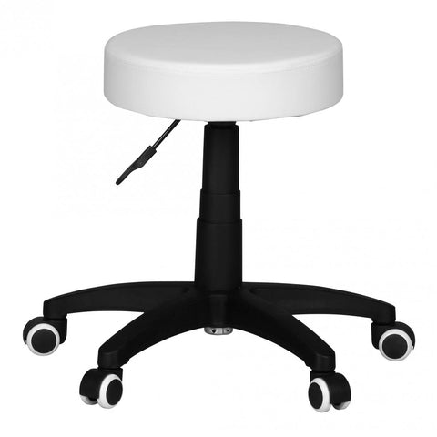 Rootz Work Stool - White Design- Faux Leather - Padded - XL Size - Wheels - Backrest-Free
