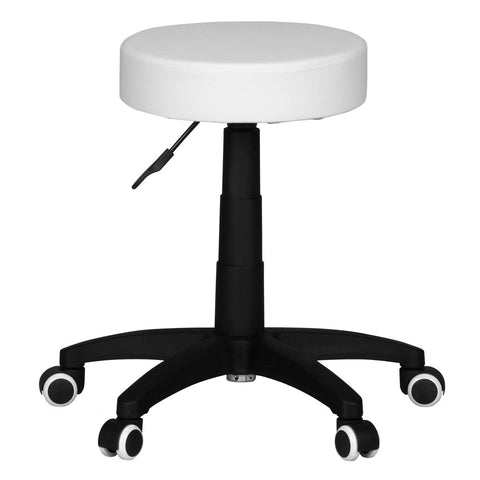 Rootz Work Stool - White Design- Faux Leather - Padded - XL Size - Wheels - Backrest-Free