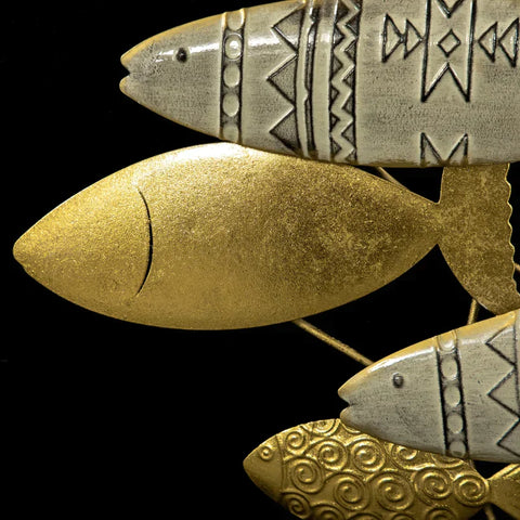 Rootz Metal Wall Decor - Wanddecoratie met Vis - 3D Effect - Zwart + Goud + Zilver - 78cm x 4.5cm x 75 cm