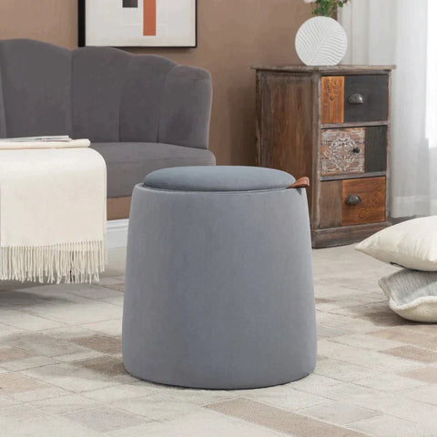 Rootz 2-in-1 Stool - Coffee Table - Velvet Look - Including Storage Space And Removable Lid - Grey - Ø44 cm x 47.5 cm